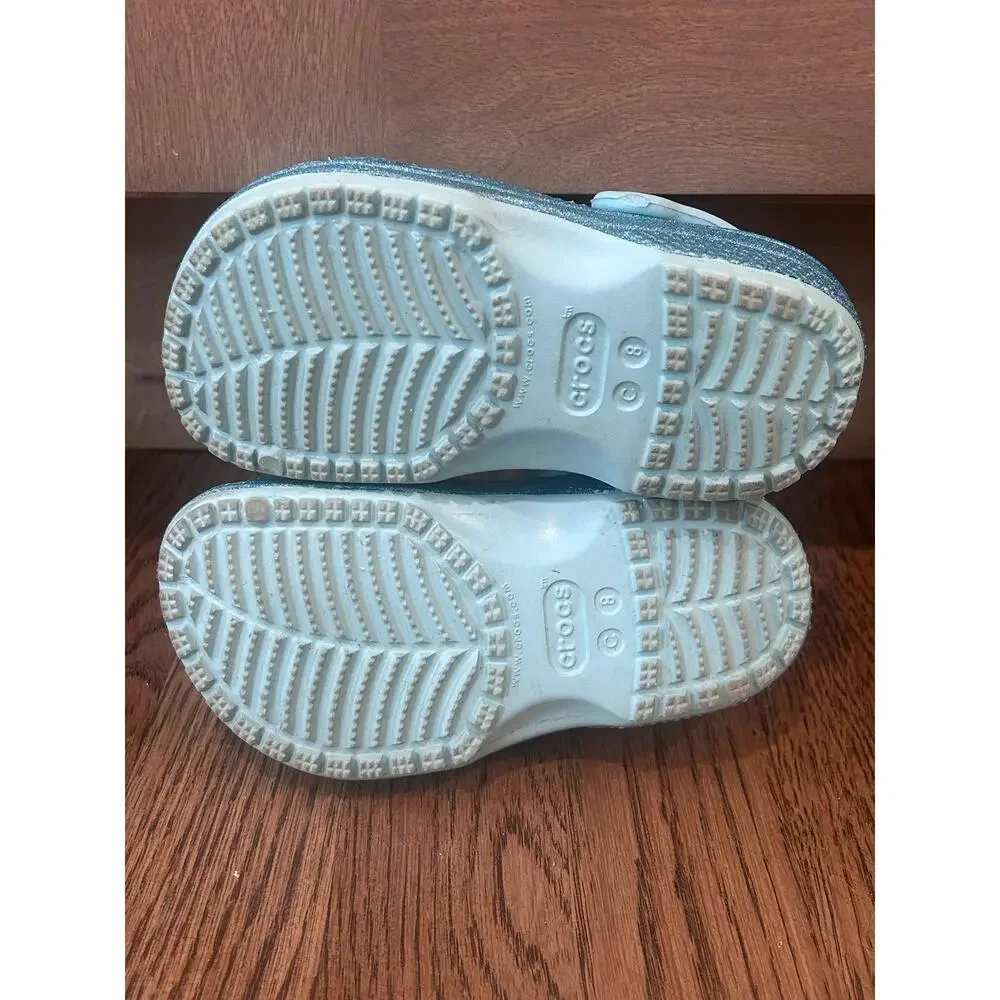 Crocs Classic Glitter Clog Ice Blue Sparkle Shoes Toddler Kids Size C8 Slip On